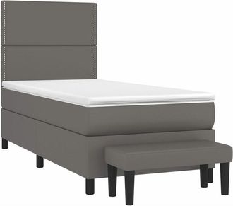 vidaXL Vidaxl - Cama Box Spring Con Colch&oacute;n Cuero Sint&eacute;tico Gris 90x190 Cm