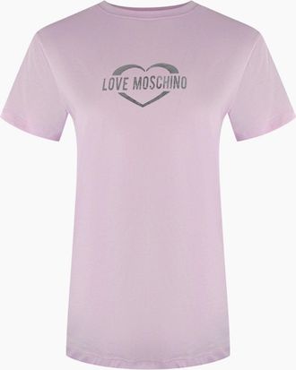 Love Moschino Womens Love Moschino Shiny Heart Logo Pink T-Shirt - Purple - Size: 18/16