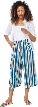 M&Co Womens Navy & White Stripe Print Tie Waist Cropped Trousers - Womens