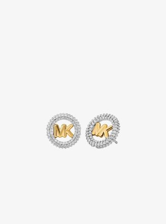 Michael Kors Small Pav&eacute; Logo Charm Two-Tone Stud Earrings