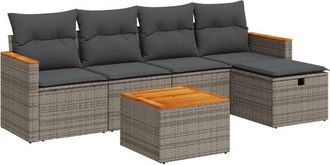 vidaXL Set De Muebles De Jard&iacute;n 6 Pzas Y Cojines Rat&aacute;n Sint&eacute;tico Gris Vidaxl