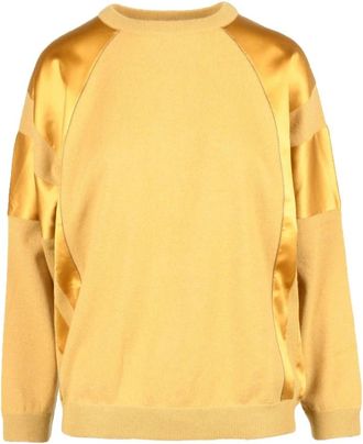Brunello Cucinelli Rondhals Pullover - Dames - Ronde hals truien - Geel - M - Satijn - Truien & Vesten