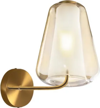 Top-Light Applique Moderna Top Light Double Skin 1176 A Gamma E27 Led Vetro Lampada Parete, Vetro Ambra, Finitura Metallo Ottone Satinato