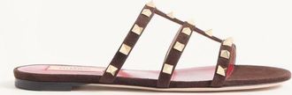 Valentino Garavani Sandalo Slide Rockstud In Camoscio 05mm Donna EBANO 35.5