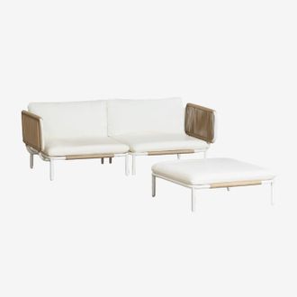 Sklum Sof&aacute; Modular De Jard&iacute;n De 2 Piezas Con 2 M&oacute;dulos Esquineros Y Puff En Acero Roubly Sklum