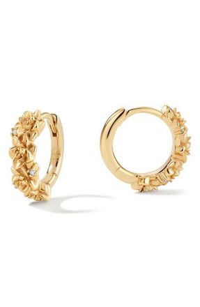 Made by Mary Cubic Zirconia Birthstone Flower Huggie Hoop Earrings in Gold July at Nordstrom
