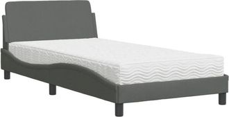 vidaXL Cama Con Colch&oacute;n Tela Gris Oscuro 100x200 Cm Vidaxl