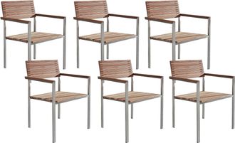 Beliani Conjunto De Comedor De Jard&iacute;n De Madera De Teca Clara De 7 Piezas Marco De Metal Plateado 6 Sillas Viareggio