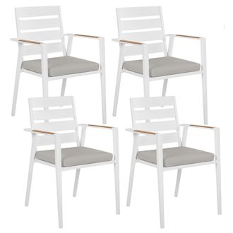 Beliani Conjunto De 4 Sillas De Jard&iacute;n Estructura De Aluminio Con Cojines De Asiento Gris Taviano