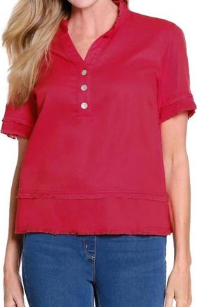 Multiples Fringe Hem Blouse In Fiery Red