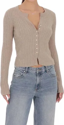 Lucy in the Sky Ribbed Knit Cardigan In Light Brown