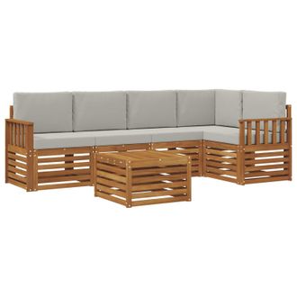 vidaXL Conjunto De Sof&aacute; Seccional Con Coj&iacute;n 6 Pcs Gris Natural Y Claro Vidaxl