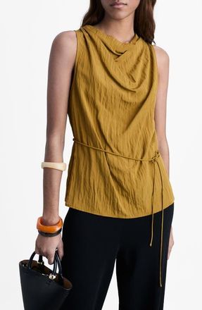 Mango Texture Tie Waist Sleeveless Top in Olive Green at Nordstrom, Size Large