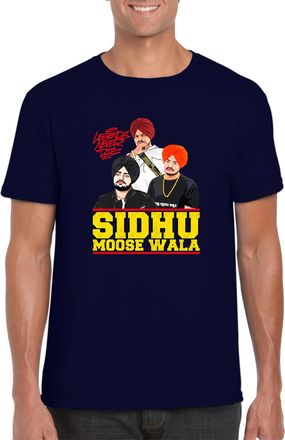 Generic Sidhu Moose Wala T-Shirt Indian Singer Supporter Legend Never Die Fans Unisex Gift Adults Kids Tee Top Navy