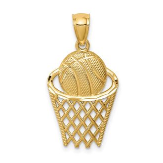 Diamond2Deal 14k Yellow Gold Basketball in Hoop Pendant
