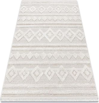 RugsX Rugsx - Carpet eco sisal moroc 22322 rhombuses, lines, boho fringe - structural beige / cream beige 117x170 cm
