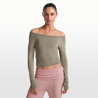 Nike Womens SKIMS Stretch Knit Off-Shoulder Long-Sleeve Top in Brown | LSLSL10090W-DNE