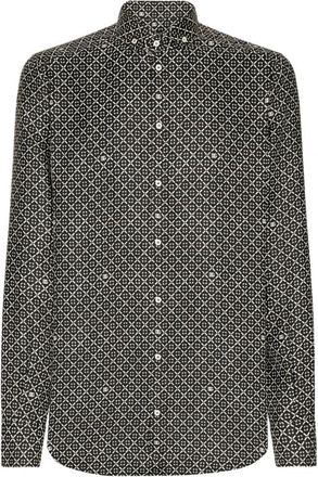 Dolce & Gabbana Geometric-print Silk Shirt - Heren - Casual Overhemden - Grijs - XL - Overhemden