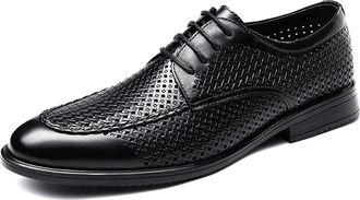 Generic Shoes Dress Oxford for Men Lace Up Round Apron Toe Derby Shoes Leather Non Slip Low Top Anti-Slip Rubber Sole Slip Resistant Party(Perforated Black,5.