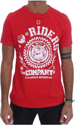 Frankie Morello Stijlvol Rood Riders Motief T-Shirt - Heren - T-shirts - Rood - S - Katoen - Tops