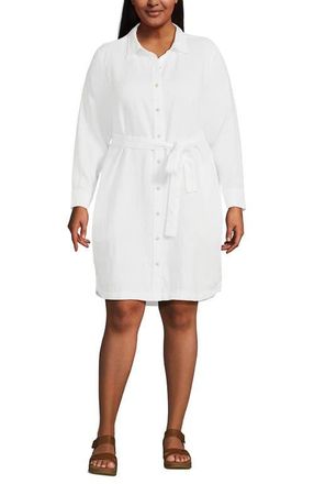 Lands End Plus Size Light Weight Denim Long Sleeve Button Front Shirt Dress in White at Nordstrom, Size 1X