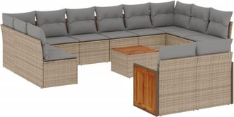 vidaXL Set Sof&aacute;s De Jard&iacute;n Con Cojines 13 Pzas Rat&aacute;n Sint&eacute;tico Beige Vidaxl