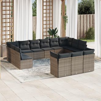 vidaXL Set Sof&aacute;s De Jard&iacute;n Con Cojines 13 Piezas Rat&aacute;n Sint&eacute;tico Gris Vidaxl