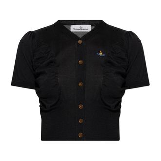 Vivienne Westwood Cardigans, female, Black, Size: XS Wool Turtleneck Cardigan With Short Sleeves