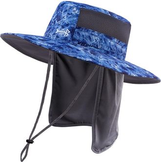 Bassdash UPF 50+ Sun Fishing Hat Water Resistant with Detachable Neck Flap, Blue-camo, One size