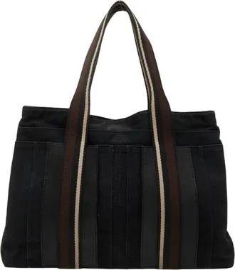 Herm&egrave;s Black Canvas Leather Tote Bag (Pre-Owned)