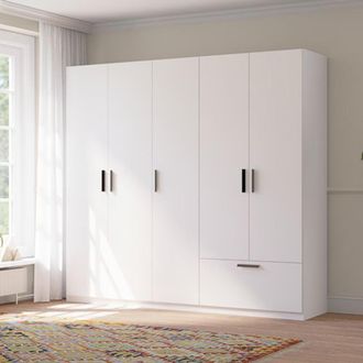 Dmora Guardarropa Grande Liba, Armario Dormitorio 3 Estantes, Perchero, Un Caj&oacute;n, 225x210h Cm Blanco