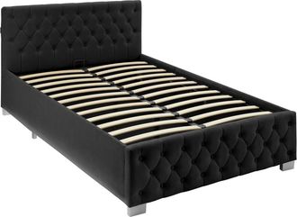 TecTake Cama tapizada con LED y somier abatible, 250 kg, 120 x 200 cm, negro