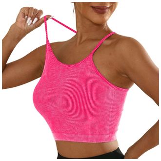 Generic Women Bras Sports Bras for Women Knit Padded Push Up Comfort Racerback Spaghetti Thin Strap Workout Yoga Gym Fitness Tops (M) Hot Pink