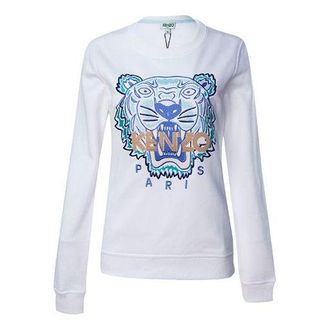 Kenzo (WMNS) KENZO Tiger Head Round Neck Long Sleeves Hoodie White FA52SW7194U9-01