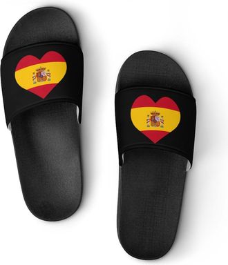 Generic Spain Flag Heart Unisex Beach Slippers & Pool Slides Anti-Slip House Shoes for Home Outdoor