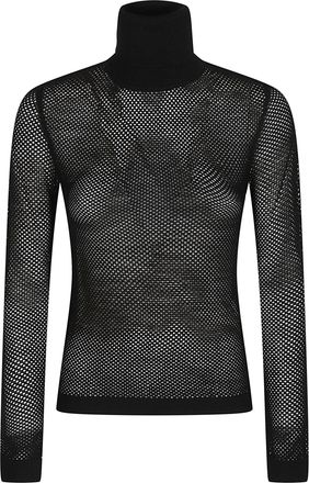 P.A.R.O.S.H. Black Lanet Turtle Neck Open Knit Wool Turtleneck