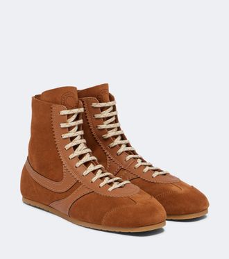Dries Van Noten Leather-trimmed suede high-top sneakers