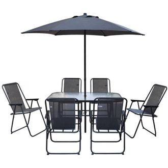 Habitat et Jardin Set di mobili da giardino Convivia con ombrellone in metallo - 6 posti - Grigio antracite