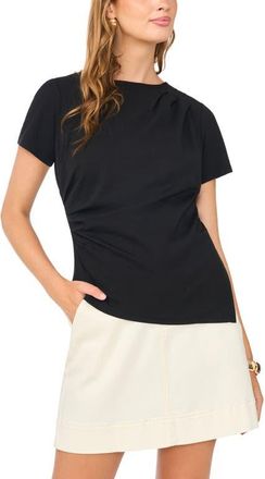 Vince Camuto Asymmetric Side Ruched Short Sleeve Top in Rich Black at Nordstrom, Size Xx-Small