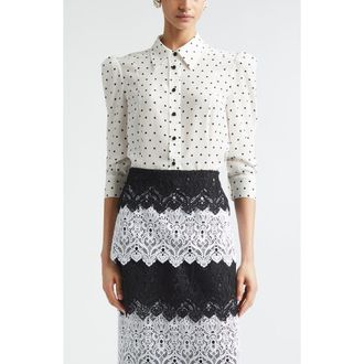 Carolina Herrera Polka Dot Silk Button-Up Shirt in Ivory Multi at Nordstrom, Size 12