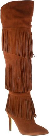 Chinese Laundry Women Kristin Cavallari Chance Fringe Suede Leather Over The Knee Boots In Brown