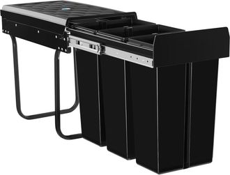 TecTake Cubo de basura extra&iacute;ble, triple, 30 litros, 3 x 10 litros, negro