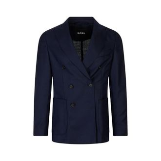 HUGO BOSS Kostuums, Heren, Blauw, XL, Wol, Dubbelrijige Jas