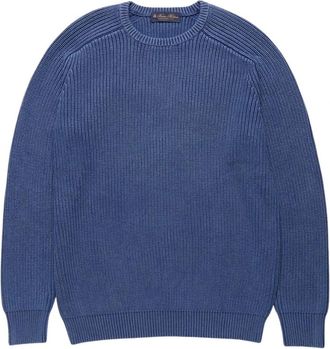 Brooks Brothers Geribbelde katoenen trui - Heren - Ronde hals truien - Blauw - 2XL - Katoen - Truien & Vesten