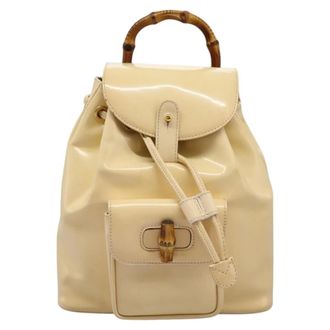 Gucci Vintage Bamboo Patent Beige Patent_Leather Backpack Bag (Pre-Owned)
