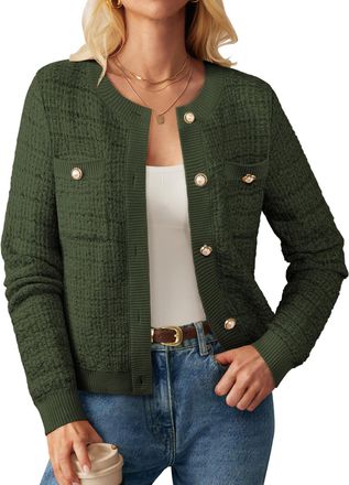 Grace Karin Long Sleeve Cardigans for Women UK Ladies Elegant Buttons Office Party Causal Wedding Guest Cardigans with Pocket Dark Green XXL