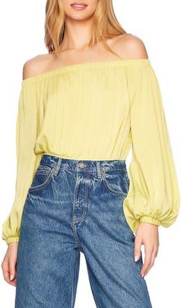 Susana Monaco Off the Shoulder Matte Satin Blouson Bodysuit in Celery at Nordstrom Rack, Size X-Small