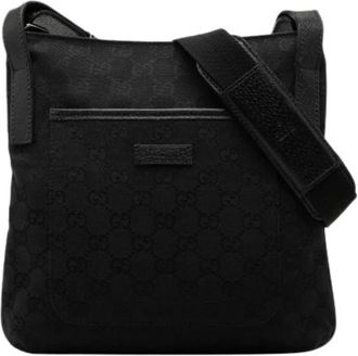 Gucci Pre-owned Canvas Crossbody Bag - Dames - Vintage Schoudertas - Zwart - ONE Size - Leer - Vintage