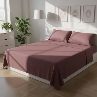 KASANOVA Completo letto matrimoniale tinta unita bordeaux cotone