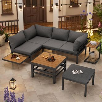Direct Wicker Outdoor Garden Furniture Set (2 Double Sofas + 1 Ottoman) in Dark Grey | Size: 4 Person